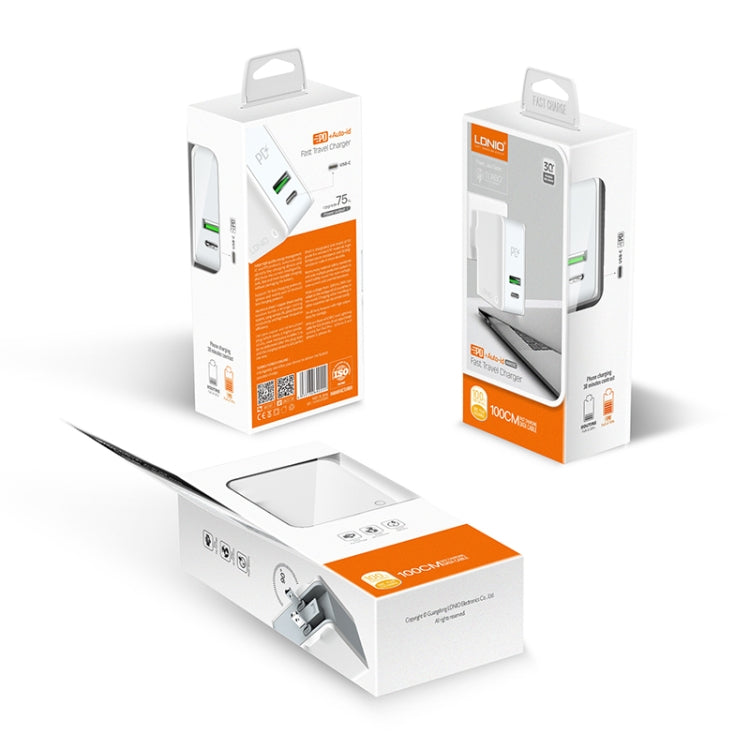 LDNIO A4403C 30W PD + Auto-id Foldable Fast Travel Charger with 1m Micro USB Cable, UK Plug - USB Charger by LDNIO | Online Shopping South Africa | PMC TechLife | Buy Now Pay Later Mobicred