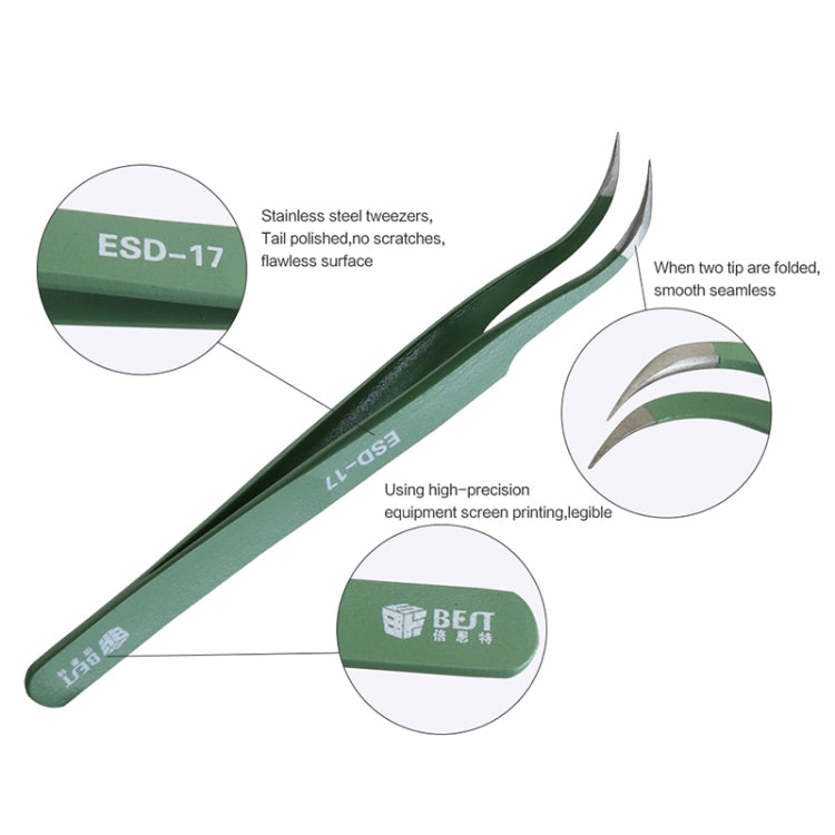 BEST BST-17 Precision Anti-static ESD Stainless Steel Tweezers - free shipping - PMC TechLife - Order now!