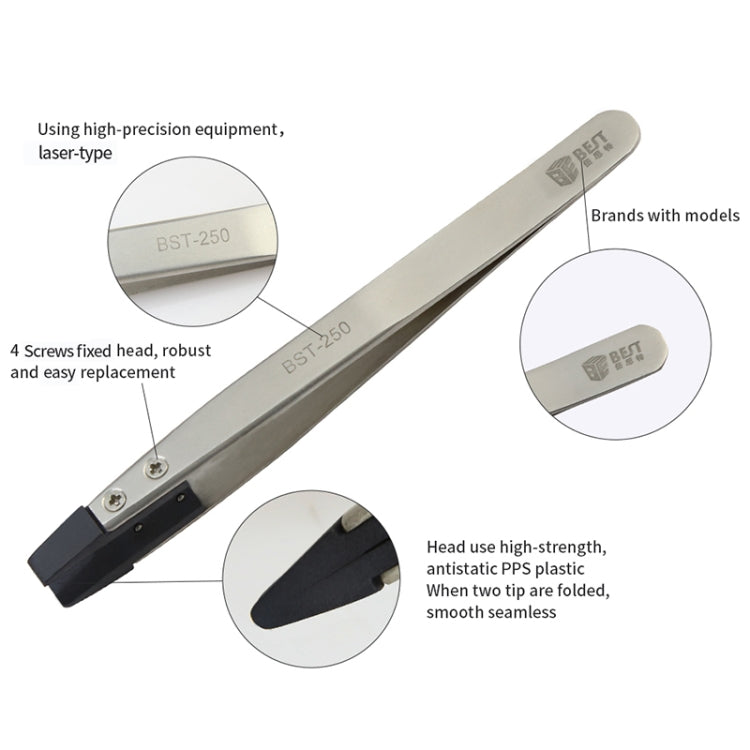 BEST BST-250  Stainless Steel Snti Static Tweezer - Tweezers by BEST | Online Shopping South Africa | PMC TechLife | Buy Now Pay Later Mobicred