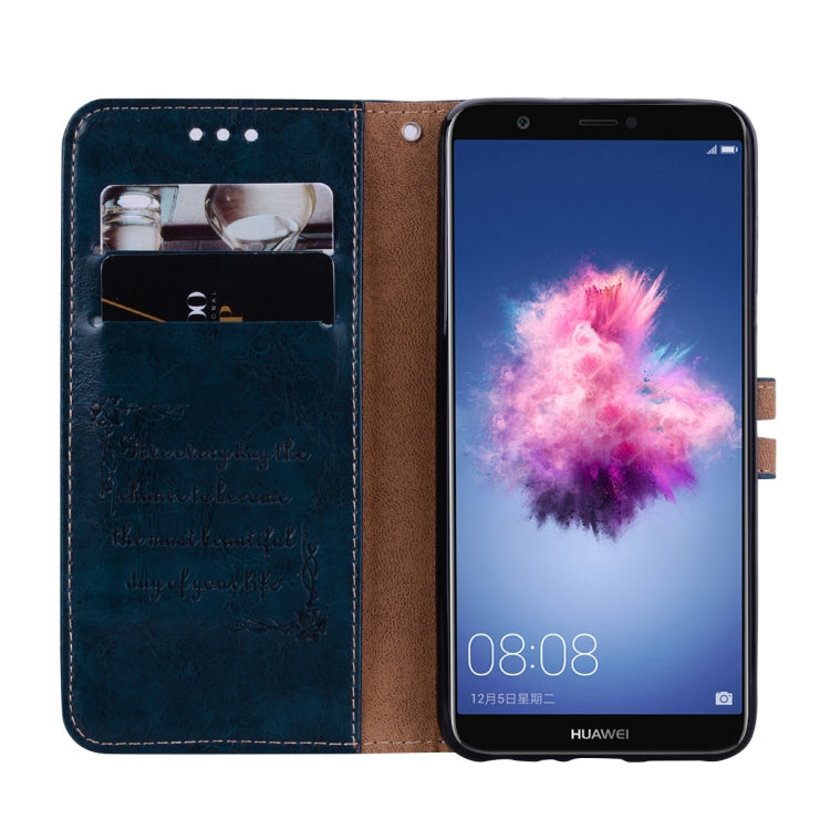 Business Style Oil Wax Texture Horizontal Flip Leather Case for Huawei P Smart / Enjoy 7S, with Holder & Card Slots & Wallet(Blue) - Huawei Cases by PMC Jewellery | Online Shopping South Africa | PMC Jewellery | Buy Now Pay Later Mobicred