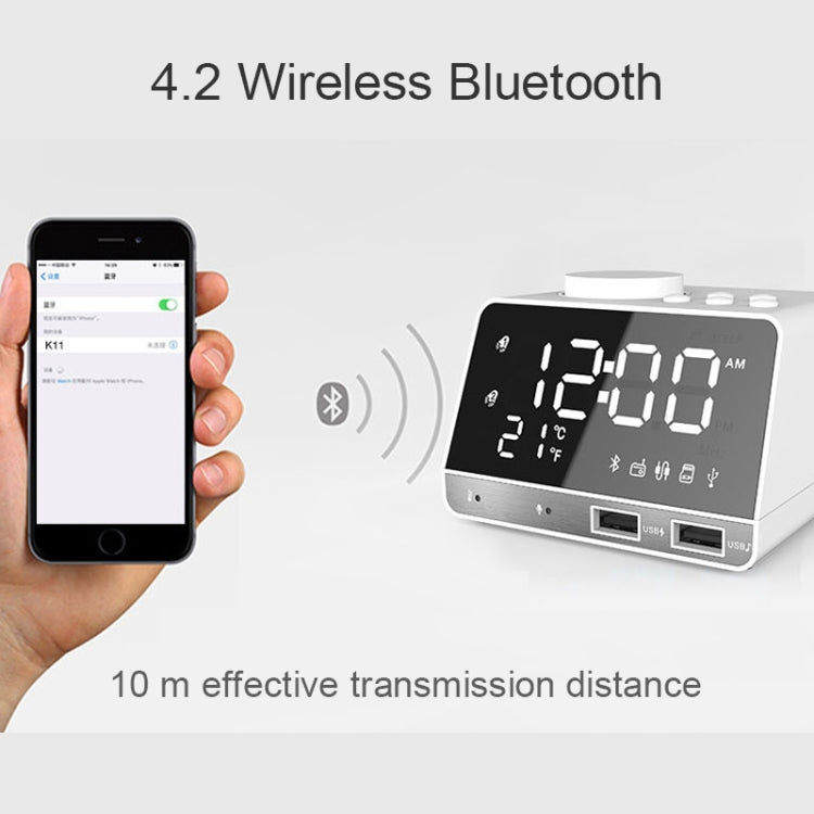 K11 Bluetooth Alarm Clock Speaker Creative Digital Music Clock Display Radio with Dual USB Interface, Support U Disk / TF Card / FM / AUX, EU Plug(Black) - Alarm Clocks by PMc TechLife | Online Shopping South Africa | PMc TechLife | Buy Now Pay Later Mobicred