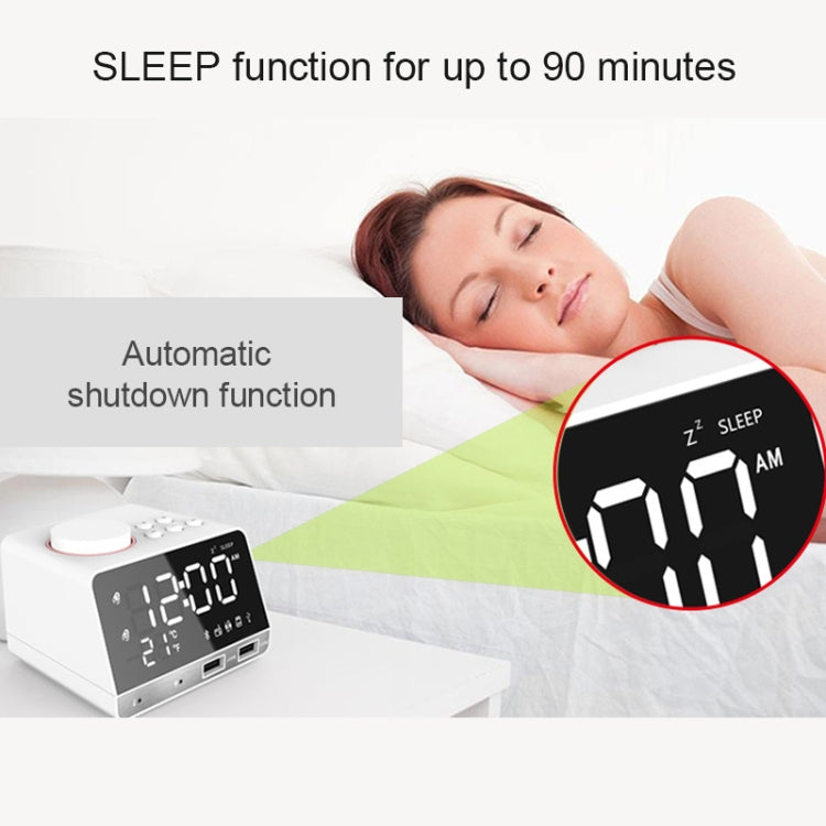 K11 Bluetooth Alarm Clock Speaker Creative Digital Music Clock Display Radio with Dual USB Interface, Support U Disk / TF Card / FM / AUX, UK Plug(White) - Alarm Clocks by PMc TechLife | Online Shopping South Africa | PMc TechLife | Buy Now Pay Later Mobicred