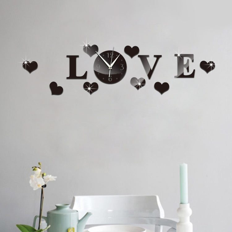 Creative LOVE Clock Acrylic Mirror DIY Wall Sticker(Black) - DIY Clocks by PMc TechLife | Online Shopping South Africa | PMc TechLife | Buy Now Pay Later Mobicred