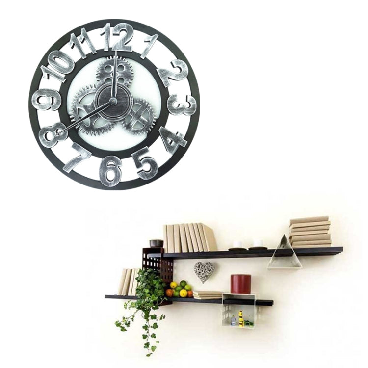 Retro Wooden Round Single-sided Gear Clock Number Wall Clock, Diameter: 80cm (Silver) - Wall Clock by PMc TechLife | Online Shopping South Africa | PMc TechLife | Buy Now Pay Later Mobicred