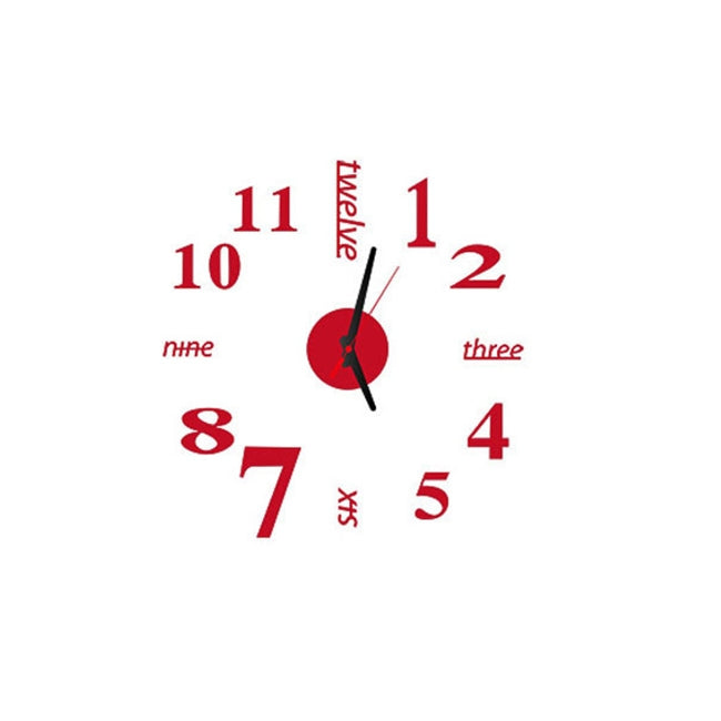Lovelife WC37130 Acrylic English Digital DIY Stereo Wall Clock Wall Stick Clock (Red) - Wall Clock by PMc TechLife | Online Shopping South Africa | PMc TechLife | Buy Now Pay Later Mobicred