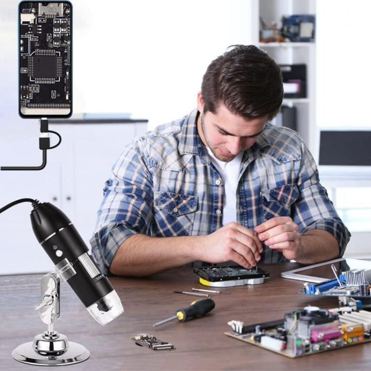 1600X Magnifier HD Image Sensor 3 in 1 USB Digital Microscope with 8 LED & Professional Stand (Black) - Digital Microscope by PMC TechLife | Online Shopping South Africa | PMC TechLife | Buy Now Pay Later Mobicred
