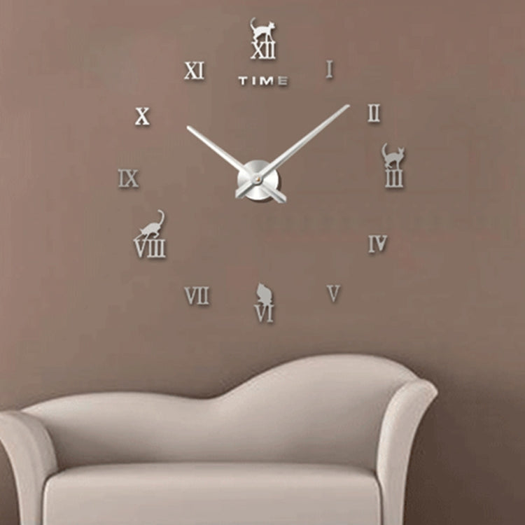 Home Office Decor Frameless Cat Shape Large Size DIY 3D Mirror Surface Wall Stickers Mute Clock, Size: 100*100cm(Silver) - DIY Clocks by PMc TechLife | Online Shopping South Africa | PMc TechLife | Buy Now Pay Later Mobicred