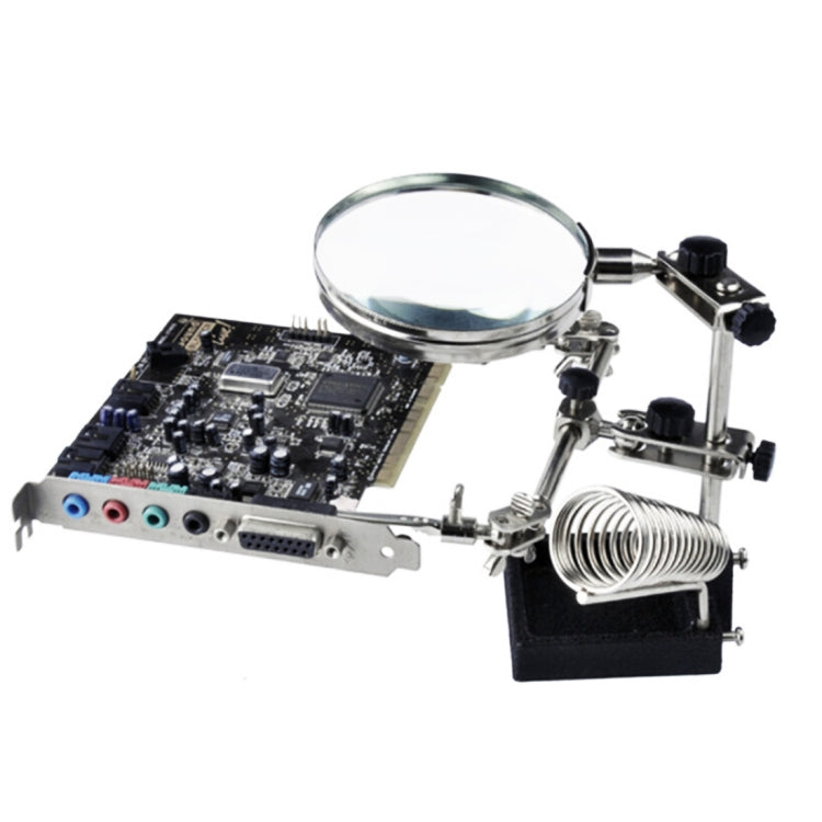 90mm Diameter 5X Multifunction Spring Iron Stand with Magnifying Glass - Soldering Iron Stand by PMC TechLife | Online Shopping South Africa | PMC TechLife | Buy Now Pay Later Mobicred
