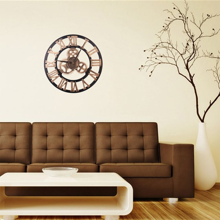 Retro Wooden Round Single-sided Gear Clock Rome Number Wall Clock, Diameter: 30cm(Gold) - Wall Clock by PMc TechLife | Online Shopping South Africa | PMc TechLife | Buy Now Pay Later Mobicred