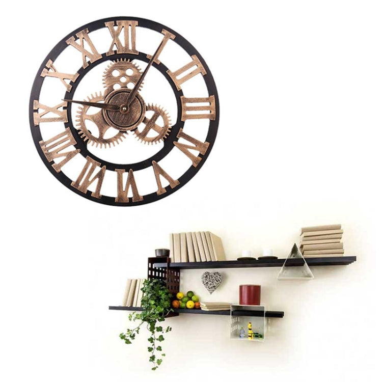 Retro Wooden Round Single-sided Gear Clock Rome Number Wall Clock, Diameter: 70cm(Gold) - Wall Clock by PMc TechLife | Online Shopping South Africa | PMc TechLife | Buy Now Pay Later Mobicred