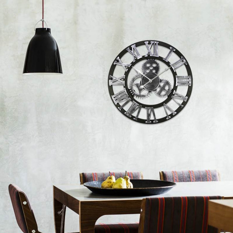 Retro Wooden Round Single-sided Gear Clock Rome Number Wall Clock, Diameter: 58cm (Silver) - Wall Clock by PMc TechLife | Online Shopping South Africa | PMc TechLife | Buy Now Pay Later Mobicred