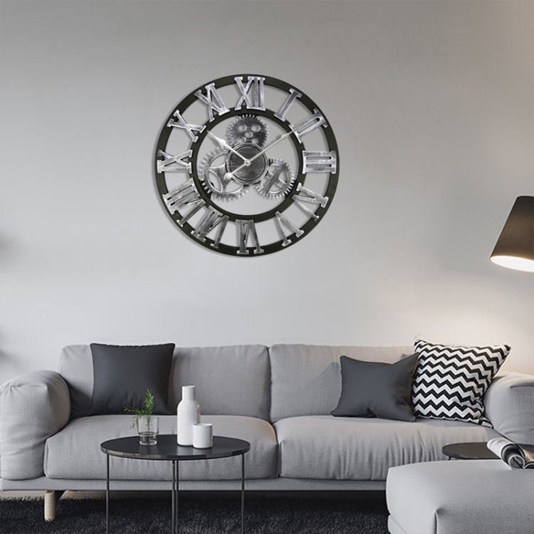 Retro Wooden Round Single-sided Gear Clock Rome Number Wall Clock, Diameter: 80cm (Silver) - Wall Clock by PMc TechLife | Online Shopping South Africa | PMc TechLife | Buy Now Pay Later Mobicred