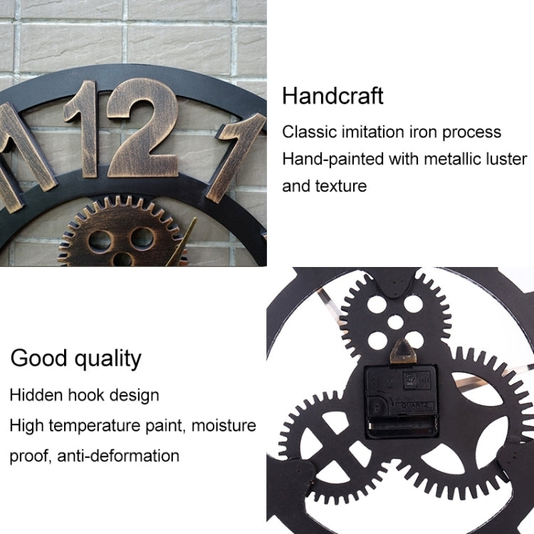 Retro Wooden Round Single-sided Gear Clock Arabic Number Wall Clock, Diameter: 30cm (Gold) - Wall Clock by PMc TechLife | Online Shopping South Africa | PMc TechLife | Buy Now Pay Later Mobicred