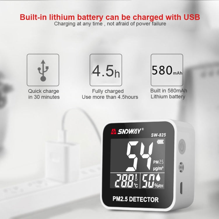 SNDWAY SW-825 Micro USB Charging Desktop Air Quality Real-time Purification Detector with HiD LED Screen, Support Alarm Prompt - free shipping - PMC Jewellery - Order now!