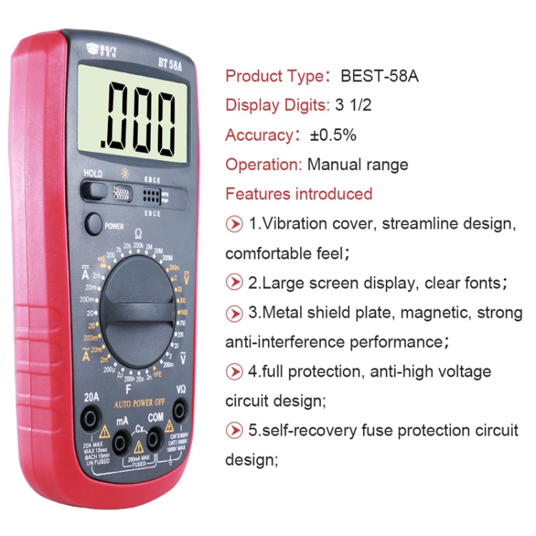 Repair Tools for Mobile & Tablet, BEST-58A Multi Function Digital Multimeter - Current & Voltage Tester by BEST | Online Shopping South Africa | PMC TechLife | Buy Now Pay Later Mobicred