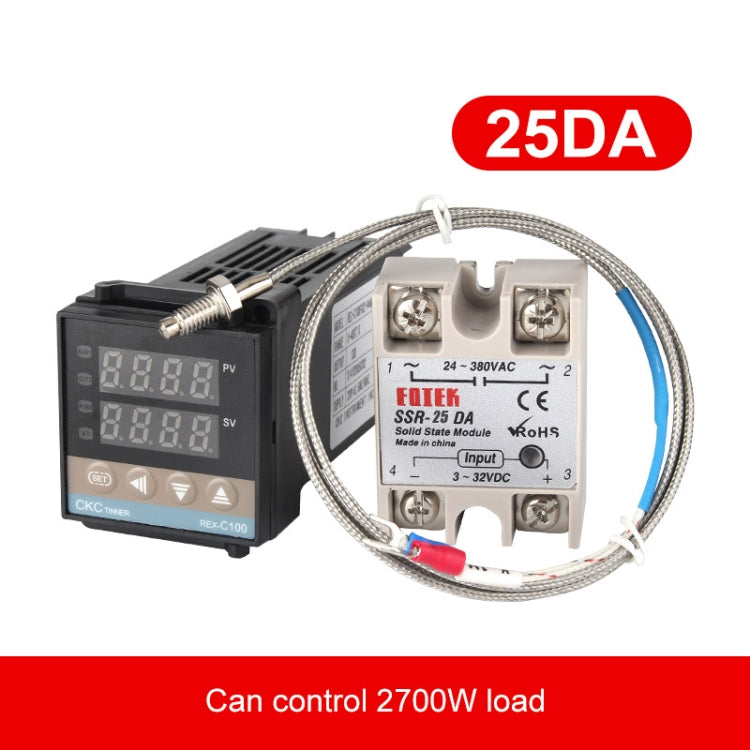 REX-C100 Thermostat + Thermocouple + SSR-25 DA Solid State Module Intelligent Temperature Control Kit - Components Kits by PMC TechLife | Online Shopping South Africa | PMC TechLife