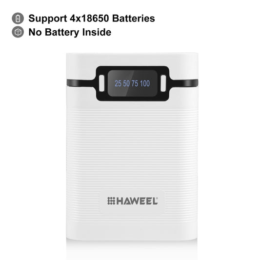 HAWEEL DIY 4x 18650 Battery (Not Included) 10000mAh Dual-way QC Charger Power Bank Shell Box with 2x USB Output & Display, Support PD / QC / SCP / FCP / AFC / PPS / PE (White) - Power Bank Box by HAWEEL | Online Shopping South Africa | PMC Jewellery | Buy Now Pay Later Mobicred