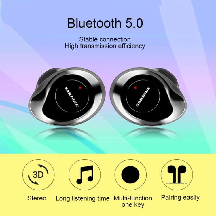 SARDiNE F8 TWS Bluetooth V5.0 Wireless Stereo Earphones with Charging Box(Silver) - TWS Earphone by SARDiNE | Online Shopping South Africa | PMC Jewellery | Buy Now Pay Later Mobicred