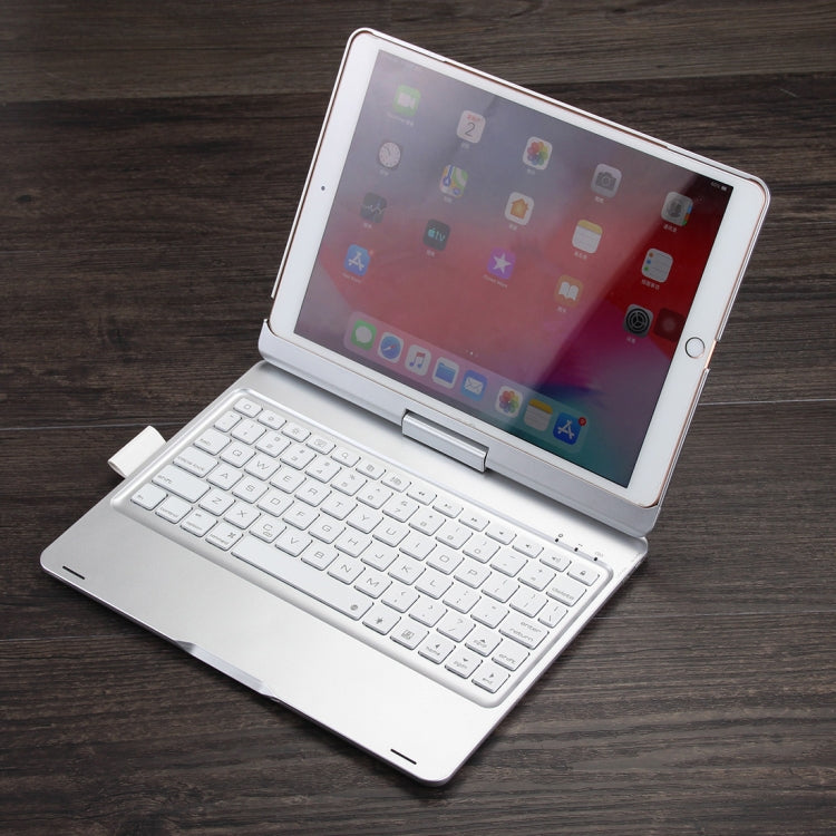 F102AS For iPad 10.2 inch Colorful Backlit Rotatable Bluetooth Keyboard Leather Tablet Case with Pen Slot Function (Silver) - Universal by PMC TechLife | Online Shopping South Africa | PMC TechLife
