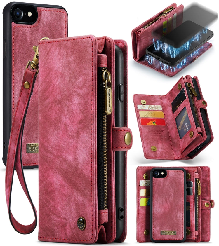 CaseMe for  iPhone 8 & 7  Multifunctional Leather Billfold with Detachable Magnetic PC Back Protective Case & Holder & 10 Card Slots & 3 Cash Slots & 1 Zipper Wallet & 2 Photo Frames & 3 Magnetic Clasps(Red) - More iPhone Cases by CaseMe | Online Shopping South Africa | PMC Jewellery | Buy Now Pay Later Mobicred