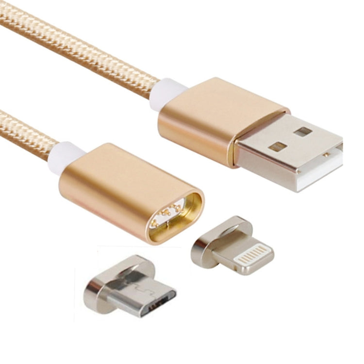 2 in 1 5V 2A Micro USB & 8 Pin to USB 2.0 Weave Style Magnetic Data Cable, Cable Length: 1.2m(Gold) - Charging Cable & Head by PMC Jewellery | Online Shopping South Africa | PMC Jewellery | Buy Now Pay Later Mobicred