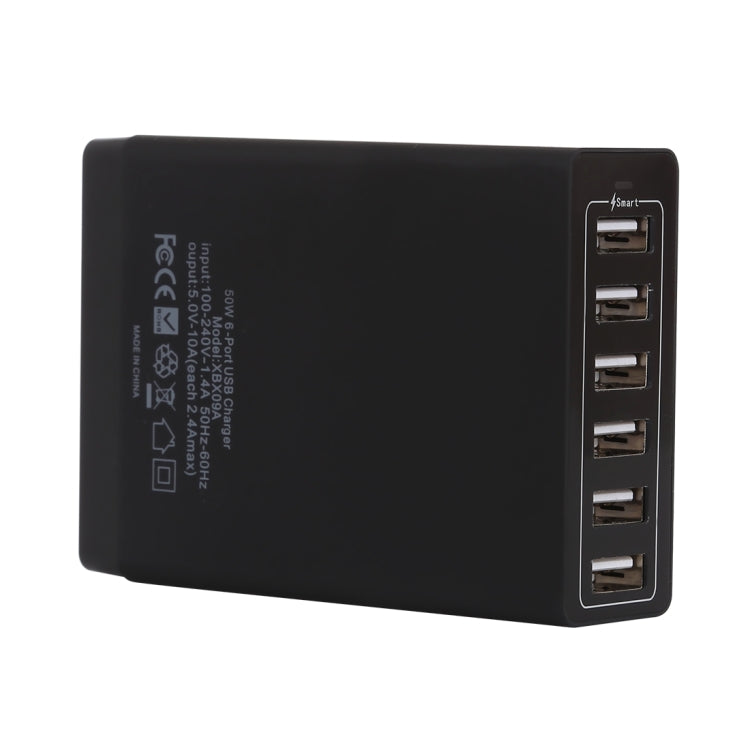 XBX09A 50W 5V 2.4A 6 USB Ports Quick Charger Travel Charger(Black) - Multifunction Charger by PMC Jewellery | Online Shopping South Africa | PMC Jewellery | Buy Now Pay Later Mobicred