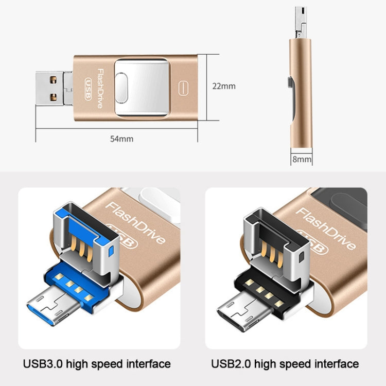 8GB USB 3.0 + 8 Pin + Mirco USB Android iPhone Computer Dual-use Metal Flash Drive (Rose Gold) - U Disk & Card Reader by PMC Jewellery | Online Shopping South Africa | PMC Jewellery | Buy Now Pay Later Mobicred