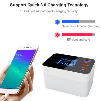 CDA33QW 40W QC 3.0 USB Ports + 3 USB Ports + USB-C / Type-C Ports + Wireless Charging Multi-function Foldable Charger with LED Display, US Plug - Multifunction Charger by PMC Jewellery | Online Shopping South Africa | PMC Jewellery | Buy Now Pay Later Mobicred