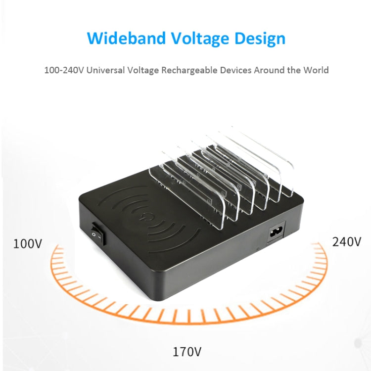 50W 6 USB Ports + 2 USB-C / Type-C Ports + Wireless Charging Multi-function Charger with LED Display & Detachable Bezel, US Plug - Multifunction Charger by PMC Jewellery | Online Shopping South Africa | PMC Jewellery | Buy Now Pay Later Mobicred