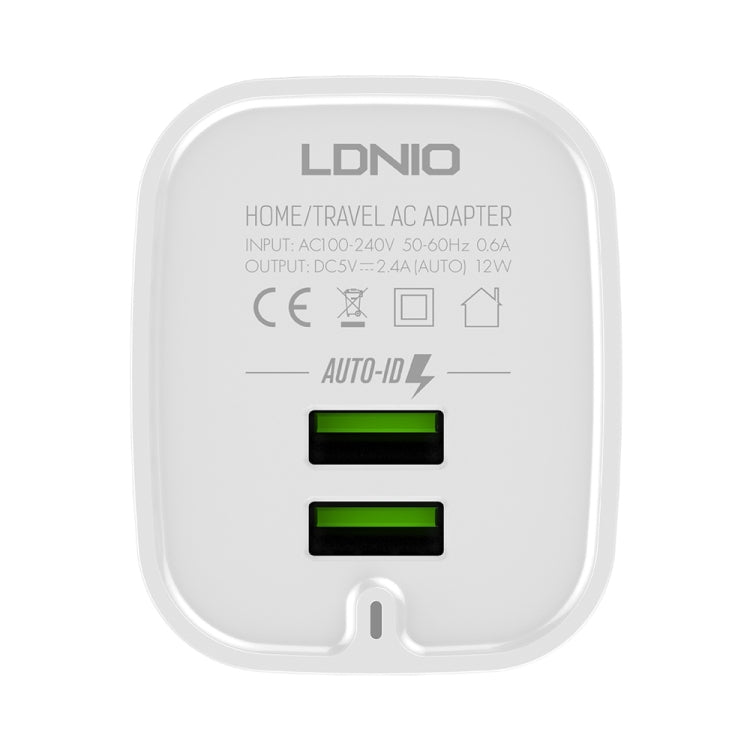 LDNIO A201 2.4A Dual USB Charging Head Travel Direct Charge Mobile Phone Adapter Charger With Micro USB Data Cable(UK Plug) - USB Charger by LDNIO | Online Shopping South Africa | PMC Jewellery | Buy Now Pay Later Mobicred