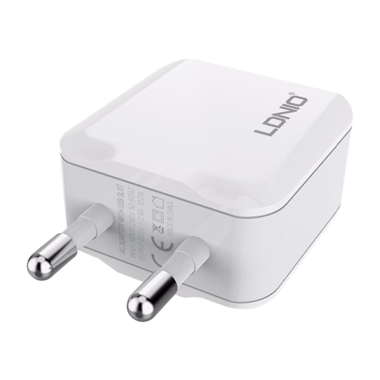 LDNIO A2201 2.4A Dual USB Charging Head Travel Direct Charge Mobile Phone Adapter Charger With Micro Data Cable(EU Plug) - USB Charger by LDNIO | Online Shopping South Africa | PMC Jewellery | Buy Now Pay Later Mobicred