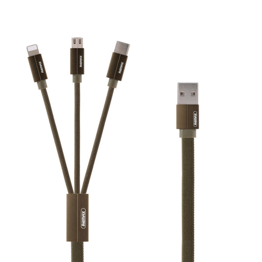 REMAX RC-094TH 1m 2.4A 3 in 1 USB to 8 Pin & USB-C / Type-C & Micro USB Fast Charging Data Cable(Army Green) - Multifunction Cable by REMAX | Online Shopping South Africa | PMC Jewellery | Buy Now Pay Later Mobicred