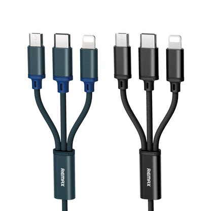 REMAX RC-131TH 1m 2.8A 3 in 1 USB to 8 Pin & USB-C / Type-C & Micro USB Charging Cable(Blue) - Multifunction Cable by REMAX | Online Shopping South Africa | PMC Jewellery | Buy Now Pay Later Mobicred