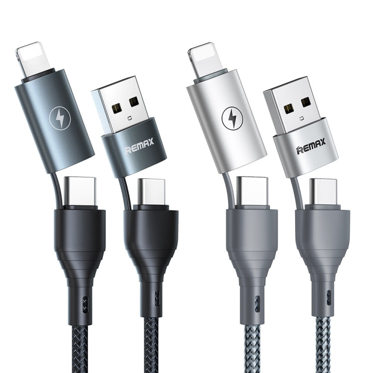 REMAX RC-011 1.2m 2.4A 4-in-1 USB to USB-C / Type-Cx2 + 8 Pin Fast Charging Data Cable(Black) - Multifunction Cable by REMAX | Online Shopping South Africa | PMC Jewellery | Buy Now Pay Later Mobicred