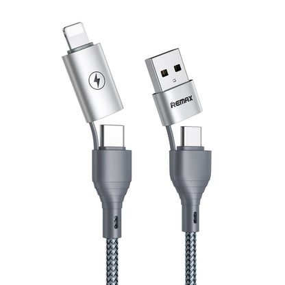 REMAX RC-011 1.2m 2.4A 4-in-1 USB to USB-C / Type-Cx2 + 8 Pin Fast Charging Data Cable(Silver) - Multifunction Cable by REMAX | Online Shopping South Africa | PMC Jewellery | Buy Now Pay Later Mobicred