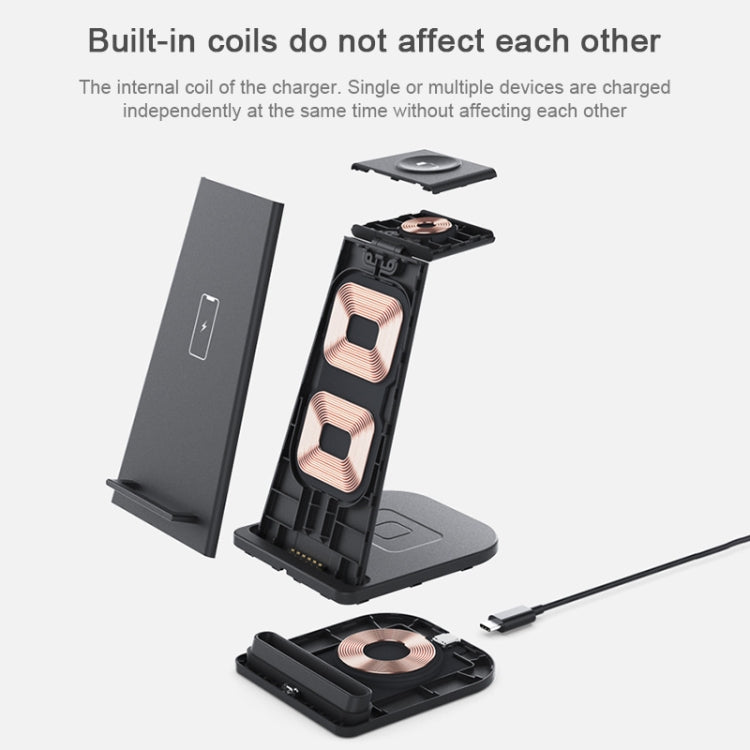 HQ-UD21 3 in 1 Folding Mobile Phone Watch Multi-Function Charging Stand Wireless Charger for iPhones & Apple Watch & Airpods (Black) - Wireless Charger by PMC TechLife | Online Shopping South Africa | PMC TechLife