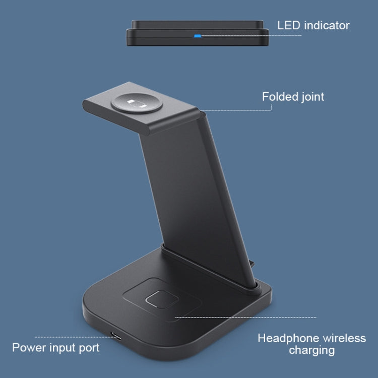 HQ-UD21 3 in 1 Folding Mobile Phone Watch Multi-Function Charging Stand Wireless Charger for iPhones & Apple Watch & Airpods (Black) - Wireless Charger by PMC TechLife | Online Shopping South Africa | PMC TechLife