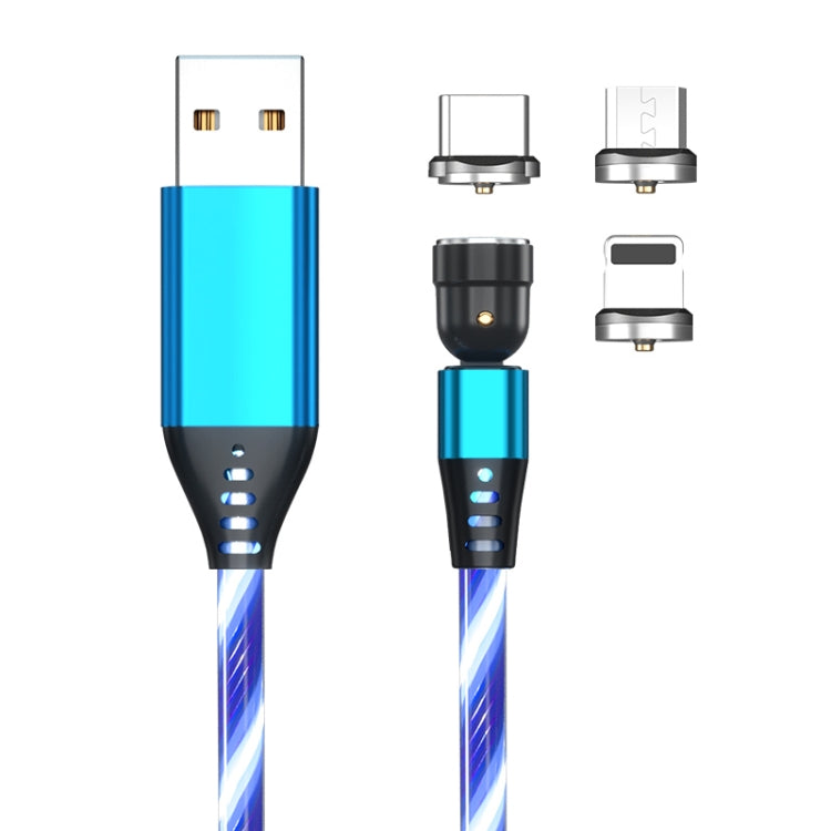 3 in 1 2.4A USB to 8 Pin + Micro USB + USB-C / Type-C 540 Degree Bendable Streamer Magnetic Data Cable, Cable Length: 1m (Blue) - Charging Cable & Head by PMC Jewellery | Online Shopping South Africa | PMC Jewellery | Buy Now Pay Later Mobicred