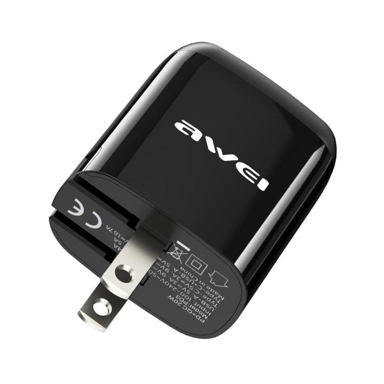 awei PD3 20W PD Type-C + QC 3.0 USB Interface Fast Charging Travel Charger with Data Cable, US Plug - USB Charger by awei | Online Shopping South Africa | PMC Jewellery | Buy Now Pay Later Mobicred