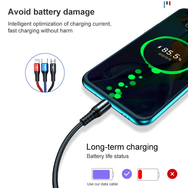 K061 1.2m 5A 3 in 1 USB to 8 Pin + USB-C / Type-C + Micro USB Round Fast Charging Data Cable - free shipping - PMC Jewellery - Order now!