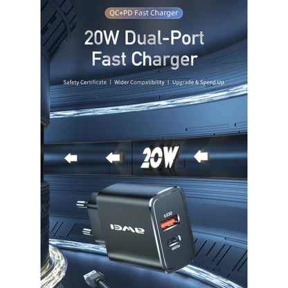 awei PD7 20W QC + PD Fast Charging Travel Charger Power Adapter, EU Plug (Black) - USB Charger by awei | Online Shopping South Africa | PMC Jewellery | Buy Now Pay Later Mobicred