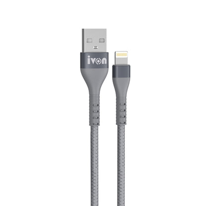 IVON CA92 2.4A Max USB to 8 Pin Rubber Fast Charging Data Cable, Length: 1.5m (Grey) - Normal Style Cable by IVON | Online Shopping South Africa | PMC Jewellery | Buy Now Pay Later Mobicred