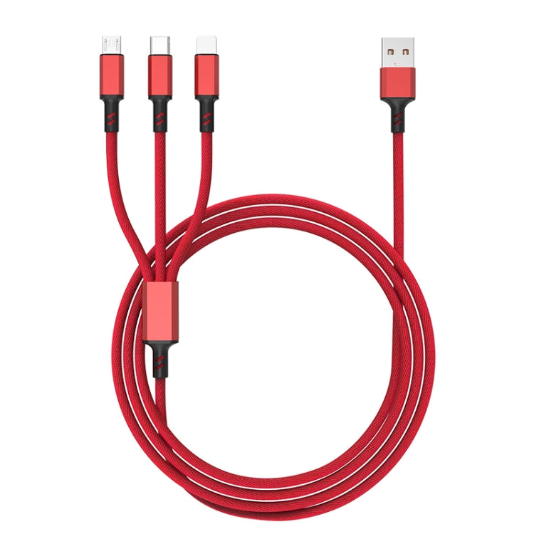 Braided 3A 3 in 1 USB to Type-C / 8 Pin / Micro USB Fast Charging Cable, Cable Length: 1.2m(Red) - Multifunction Cable by PMC Jewellery | Online Shopping South Africa | PMC Jewellery | Buy Now Pay Later Mobicred