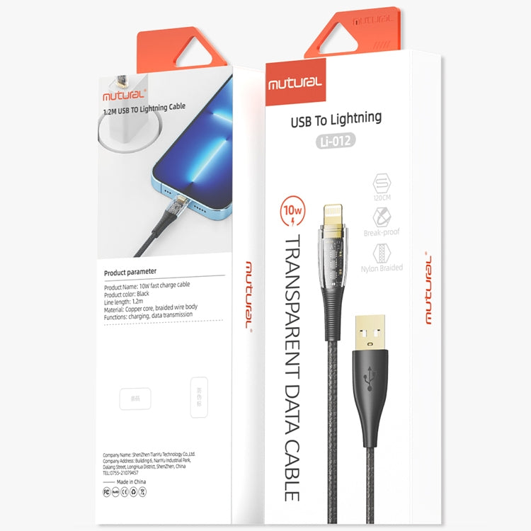 Mutural Li-CC012 1.2m 10W Transparent USB to 8 Pin Charging Data Cable - free shipping - PMC Jewellery - Order now!