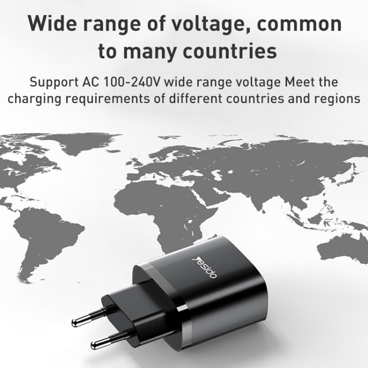 Yesido YC54 Dual USB-C / Type-C Travel Charger with 1m USB-C / Type-C to 8 Pin Cable, EU Plug (Black) - USB Charger by Yesido | Online Shopping South Africa | PMC Jewellery | Buy Now Pay Later Mobicred