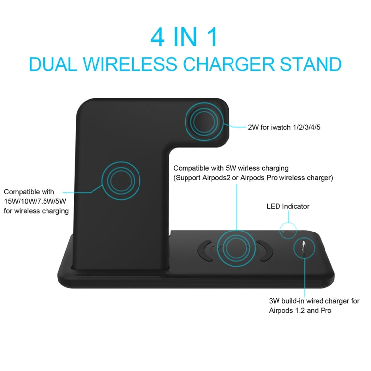 Q20 4 In 1 Wireless Charger Charging Holder Stand Station For iPhone / Apple Watch / AirPods, Support Dual Phones Charging (Black) - Wireless Charger by PMC Jewellery | Online Shopping South Africa | PMC Jewellery | Buy Now Pay Later Mobicred