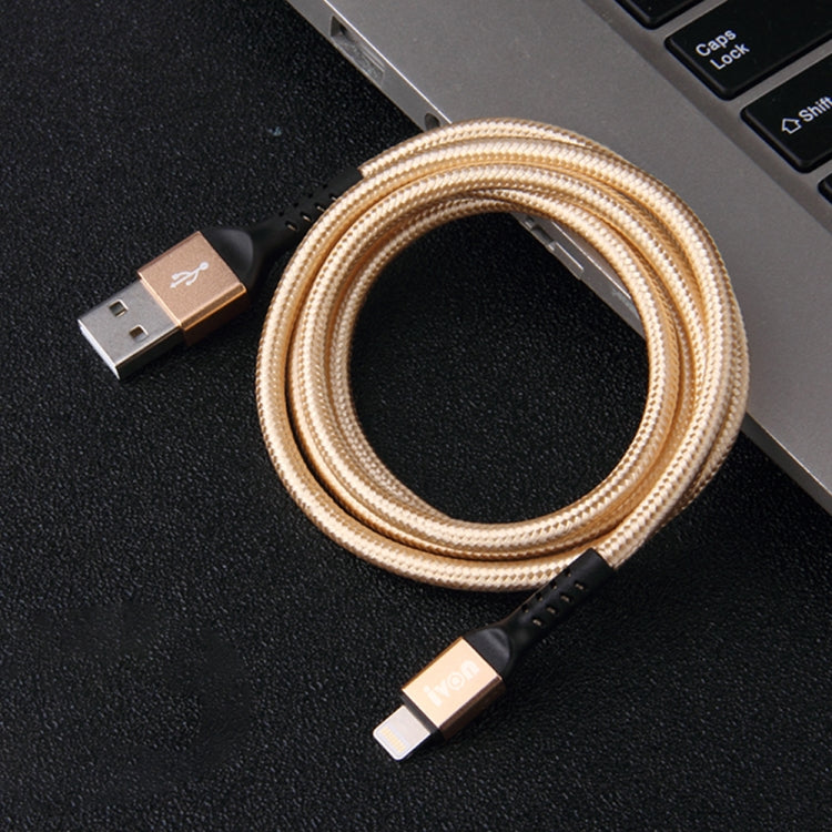 IVON CA89 2.1A USB to 8 Pin Braid Fast Charge Data Cable, Cable Length: 1m(Gold) - Normal Style Cable by IVON | Online Shopping South Africa | PMC Jewellery | Buy Now Pay Later Mobicred