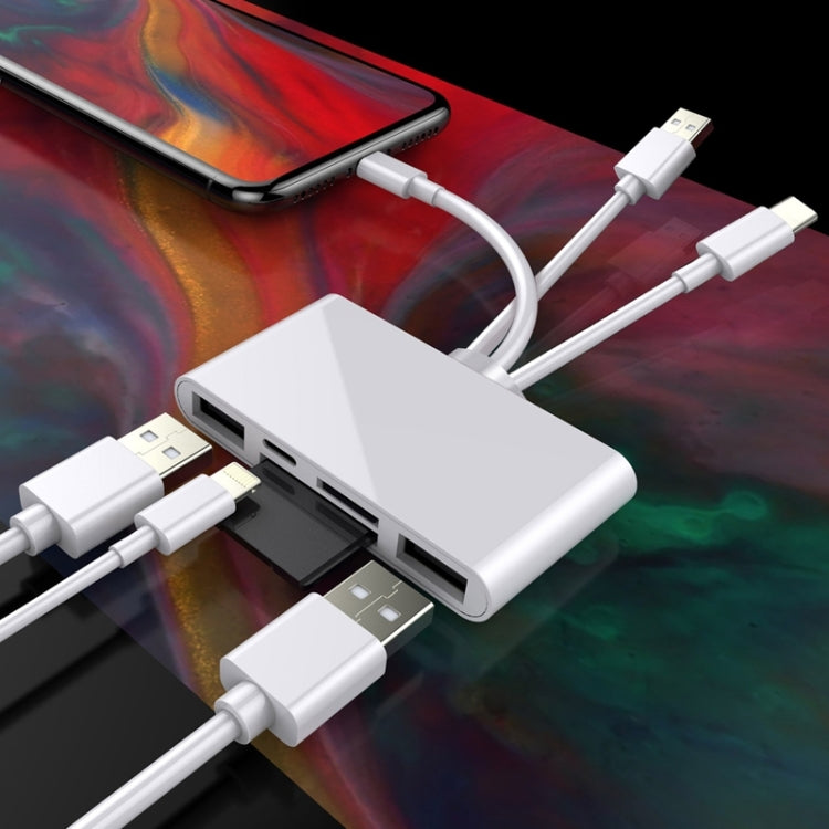 NK-1032 Pro 5 in 1 8 Pin + Type-C / USB-C + USB + TF Card + SD Card Multi-function Camera Reader Adapter - Converter & Adapter by PMC Jewellery | Online Shopping South Africa | PMC Jewellery | Buy Now Pay Later Mobicred