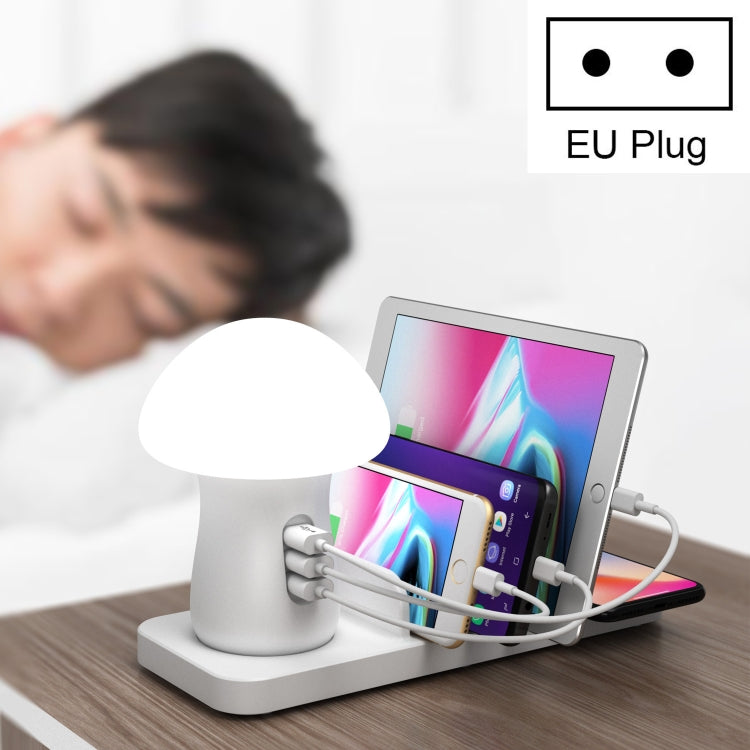 HQ-UD12 Universal 4 in 1 40W QC3.0 3 USB Ports + Wireless Charger Mobile Phone Charging Station with Mushroom Shape LED Light, Length: 1.2m, EU Plug(White) - Multifunction Charger by PMC Jewellery | Online Shopping South Africa | PMC Jewellery | Buy Now Pay Later Mobicred