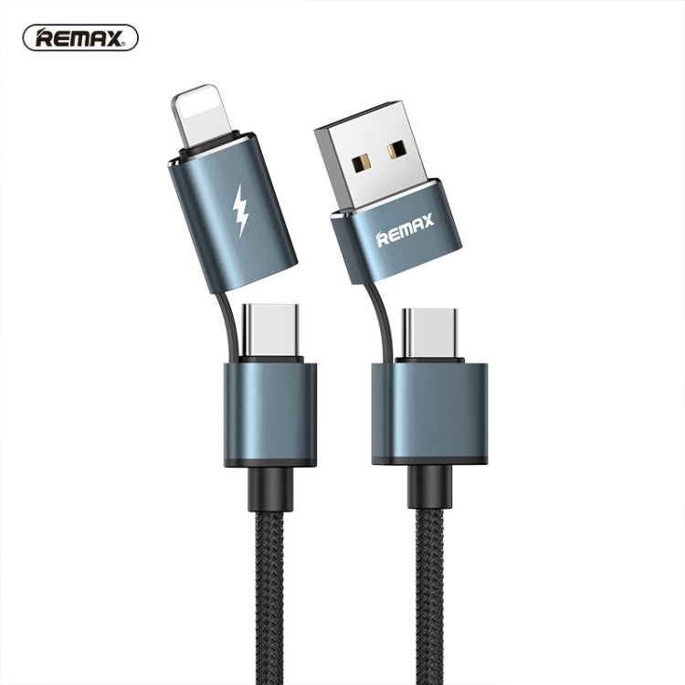 REMAX RC-020t 2.4A Aurora Series 4 in 1 8 Pin + USB +2 x Type-C Data Snyc Charging Cable, Cable Length: 1m(Black) - Multifunction Cable by REMAX | Online Shopping South Africa | PMC Jewellery | Buy Now Pay Later Mobicred